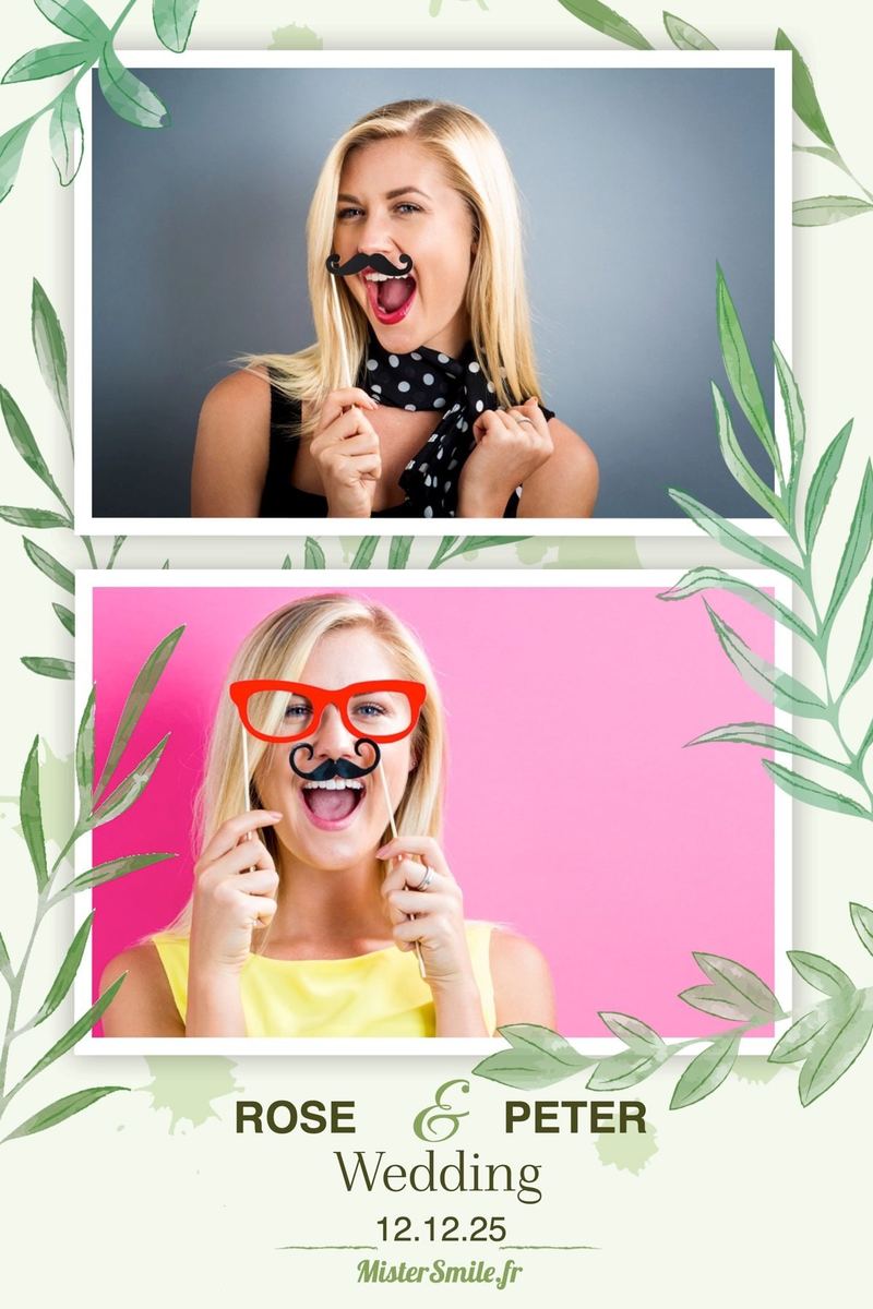 Bandelette photo de mariage, deux poses et feuillage