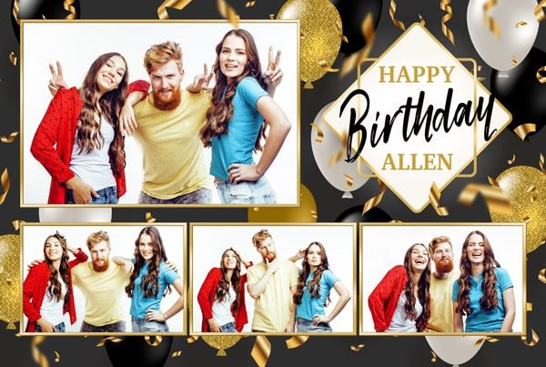 Tirage d’anniversaire « Happy Birthday » avec ballons dorés