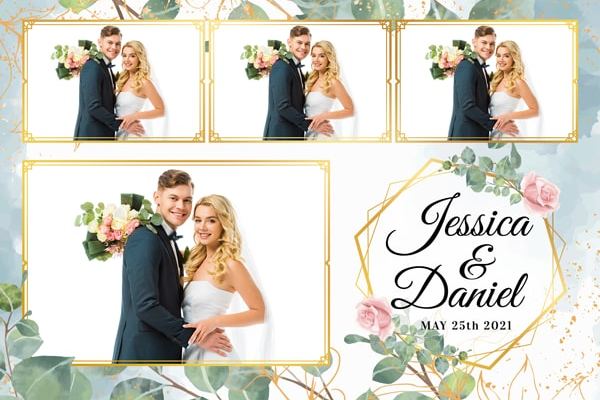 Tirage de mariage à l’eucalyptus avec cadre hexagonal doré