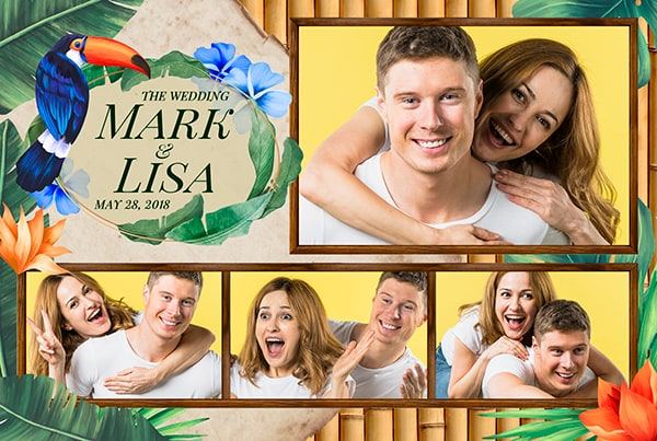 Tirage de mariage exotique avec toucan et fleurs tropicales