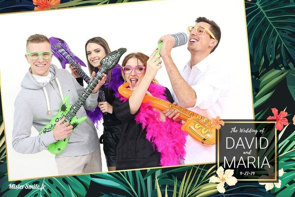 Tirage de mariage au décor de feuillage tropical, quatre photos